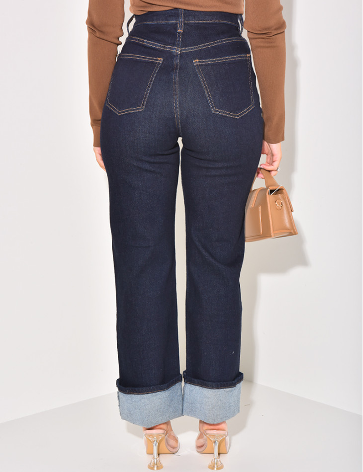 Jeans bleu brut stretchy à revers