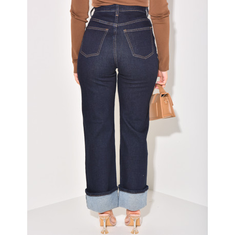 Jeans bleu brut stretchy à revers