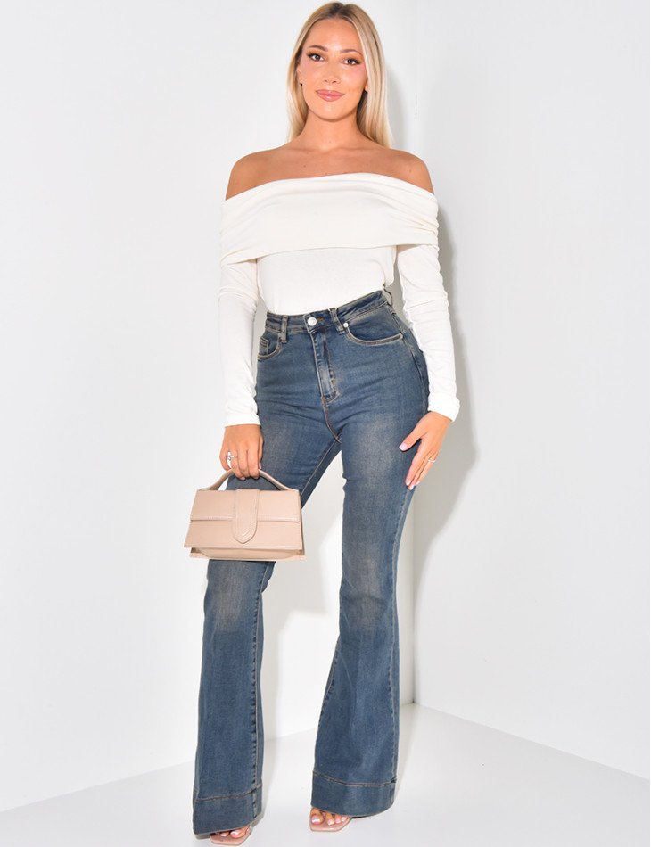 Jeans flare stretchy à délavage vintage