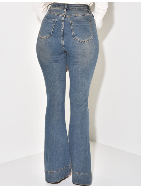 Jeans flare stretchy à délavage vintage