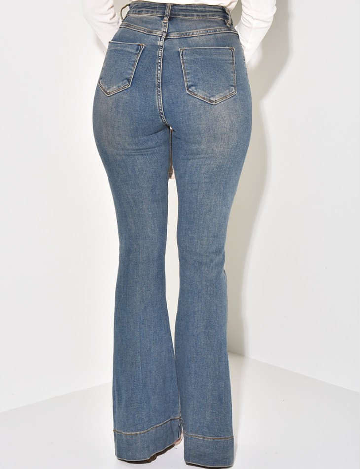 Jeans flare stretchy à délavage vintage