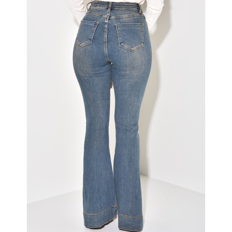 Jeans flare stretchy à délavage vintage