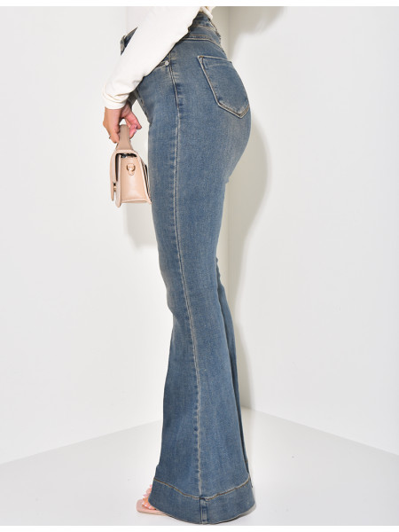 Jeans flare stretchy à délavage vintage