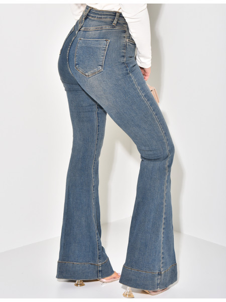Jeans flare stretchy à délavage vintage