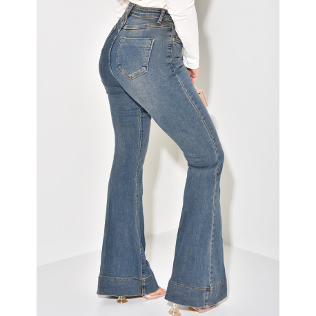 Jeans flare stretchy à délavage vintage