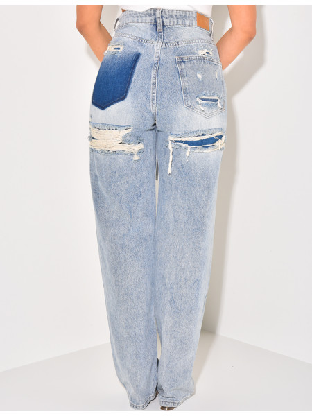 Jeans taille haute stretchy effet destroy