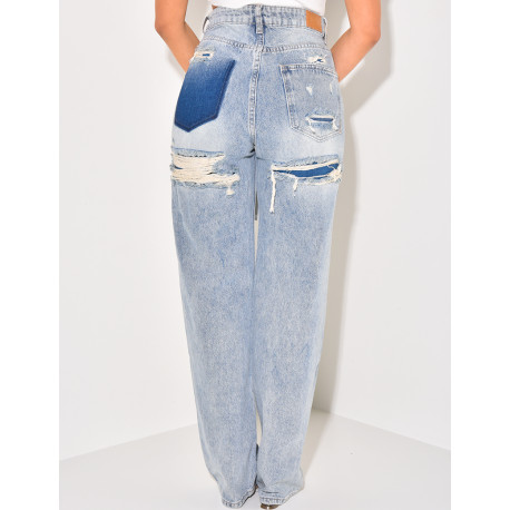 Jeans taille haute stretchy effet destroy