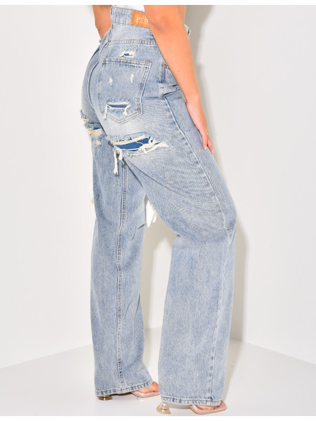 Jeans taille haute stretchy effet destroy