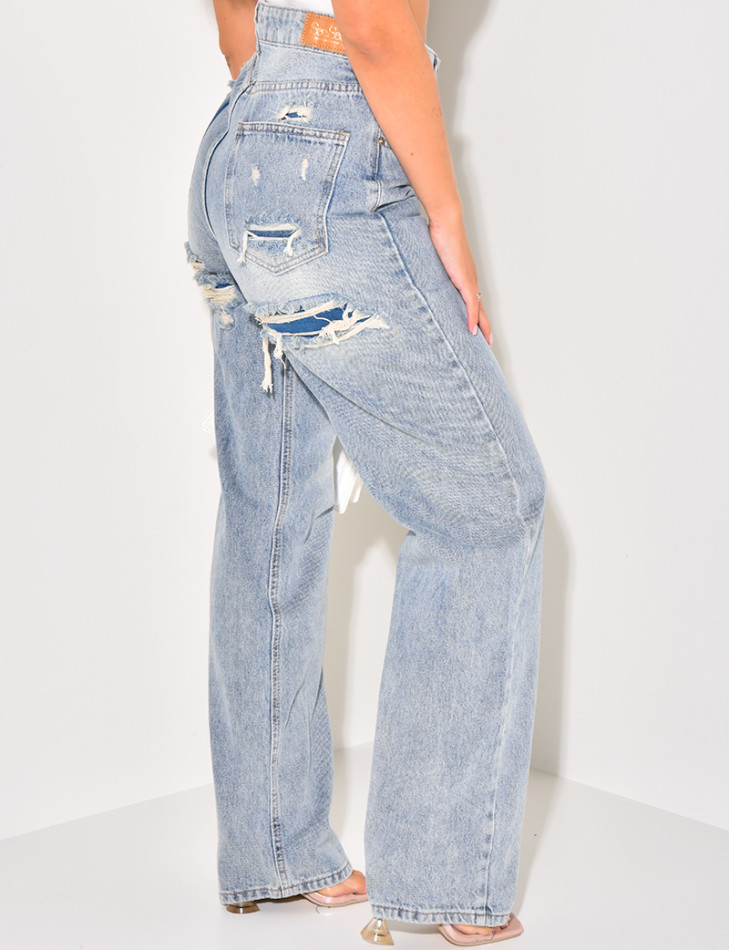 Jeans taille haute stretchy effet destroy