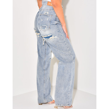 Jeans taille haute stretchy effet destroy