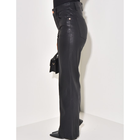Imitation leather straight-leg trousers