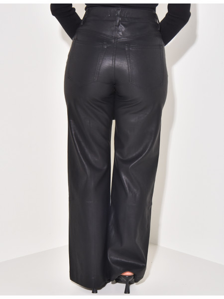 Imitation leather straight-leg trousers