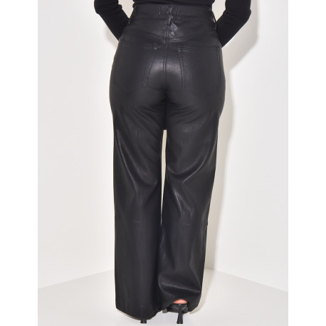 Imitation leather straight-leg trousers