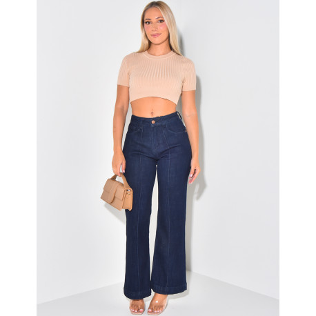 Stretchy wide-leg jeans in raw blue