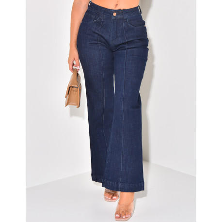 Stretchy wide-leg jeans in raw blue