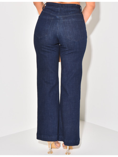 Stretchy wide-leg jeans in raw blue