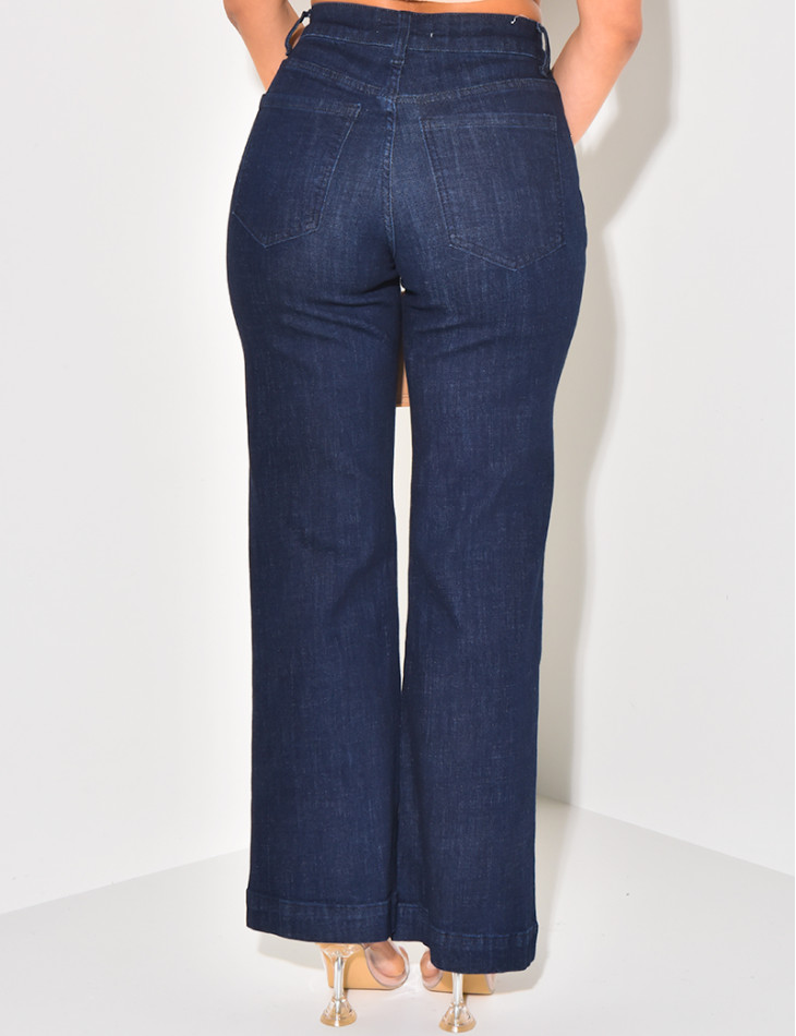 Stretchy wide-leg jeans in raw blue