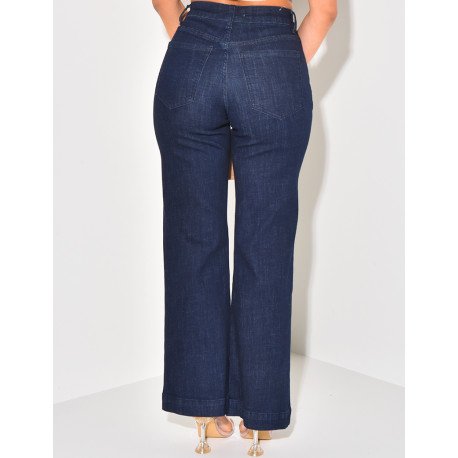 Stretchy wide-leg jeans in raw blue
