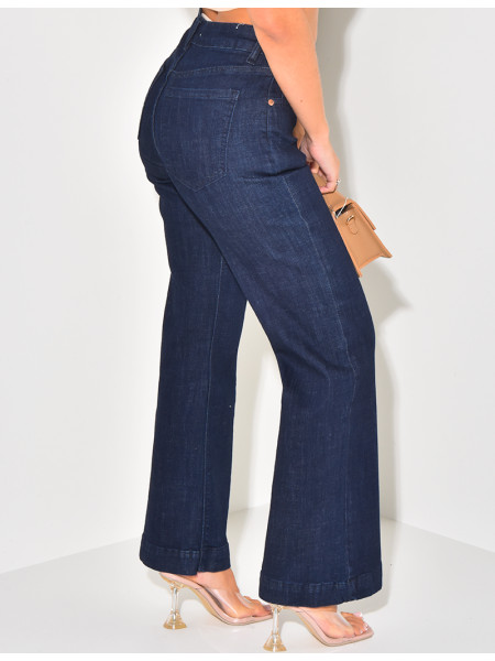 Stretchy wide-leg jeans in raw blue
