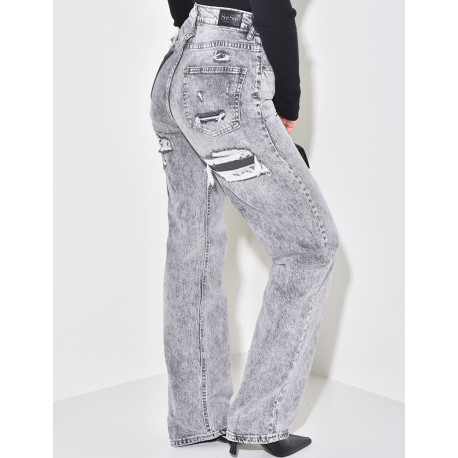 High-waisted stretchy jeans with destroy effect