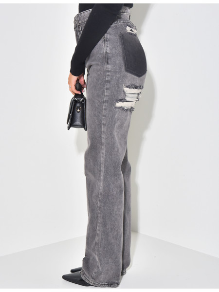 Jeans taille haute stretchy effet destroy