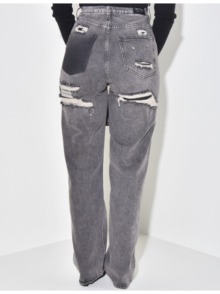 Jeans taille haute stretchy effet destroy