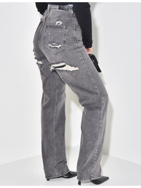 Jeans taille haute stretchy effet destroy