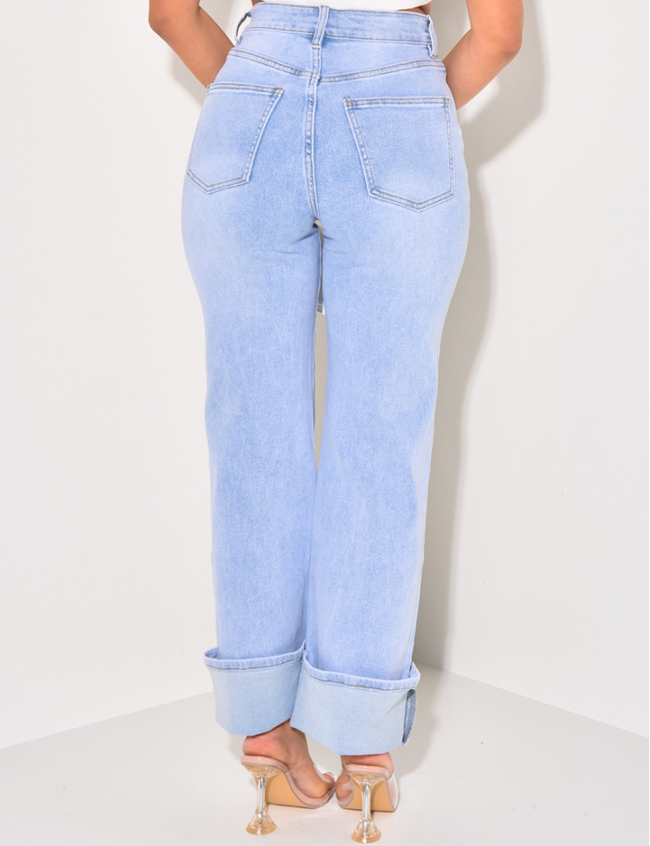 Jeans bleu clair stretchy à revers