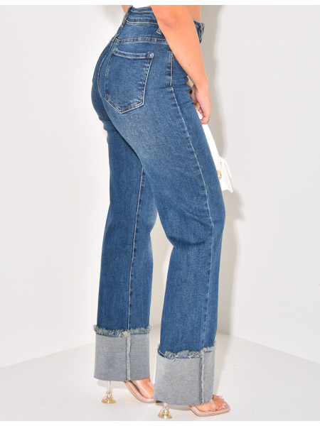 Washed stretchy straight-leg jeans with hem