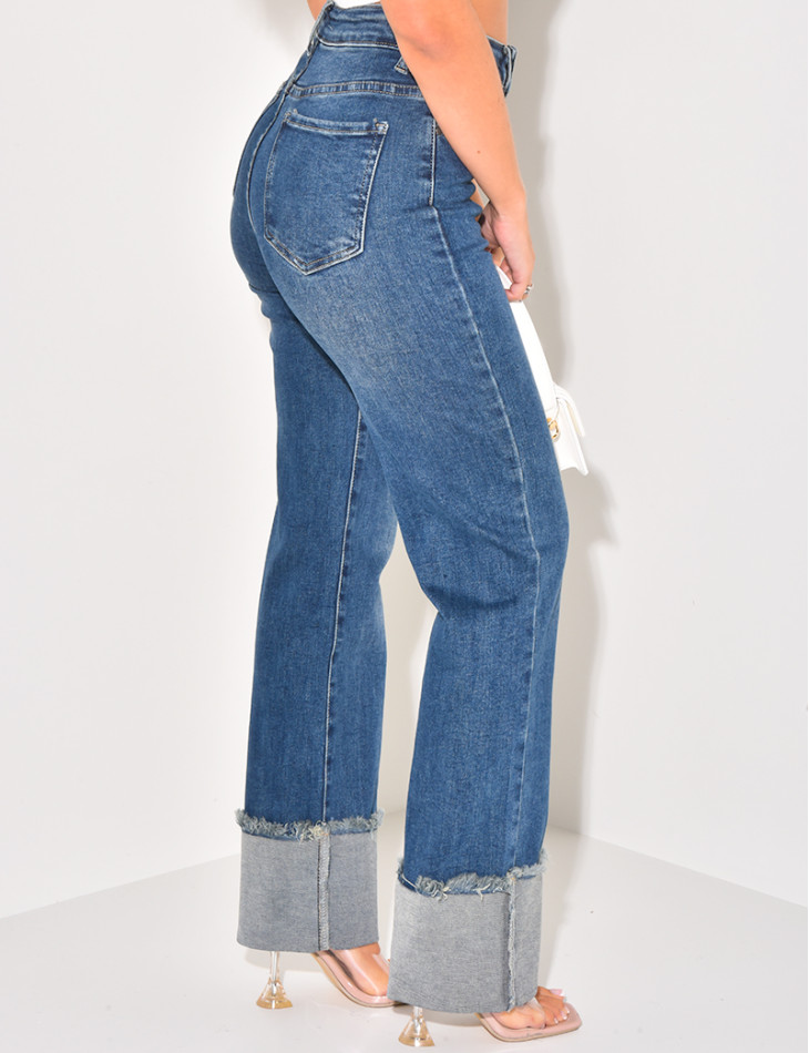 Washed stretchy straight-leg jeans with hem