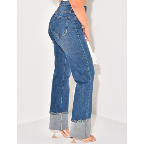 Washed stretchy straight-leg jeans with hem