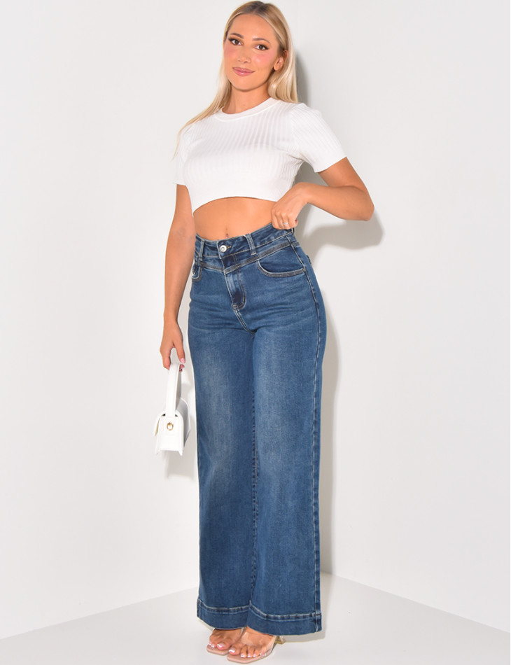Washed stretchy straight fit high waist jeans