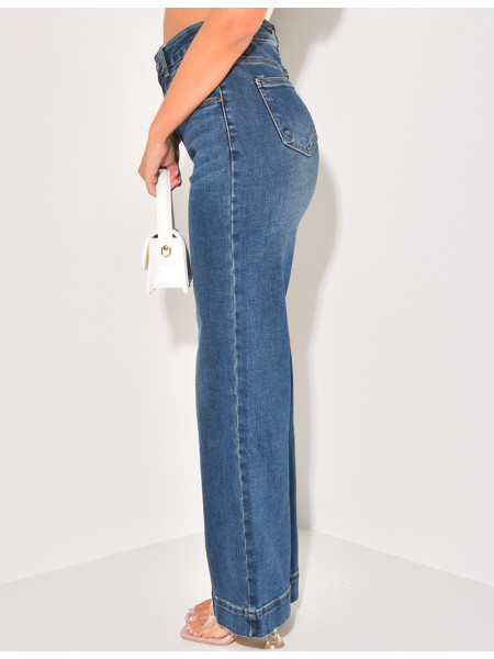 Washed stretchy straight fit high waist jeans