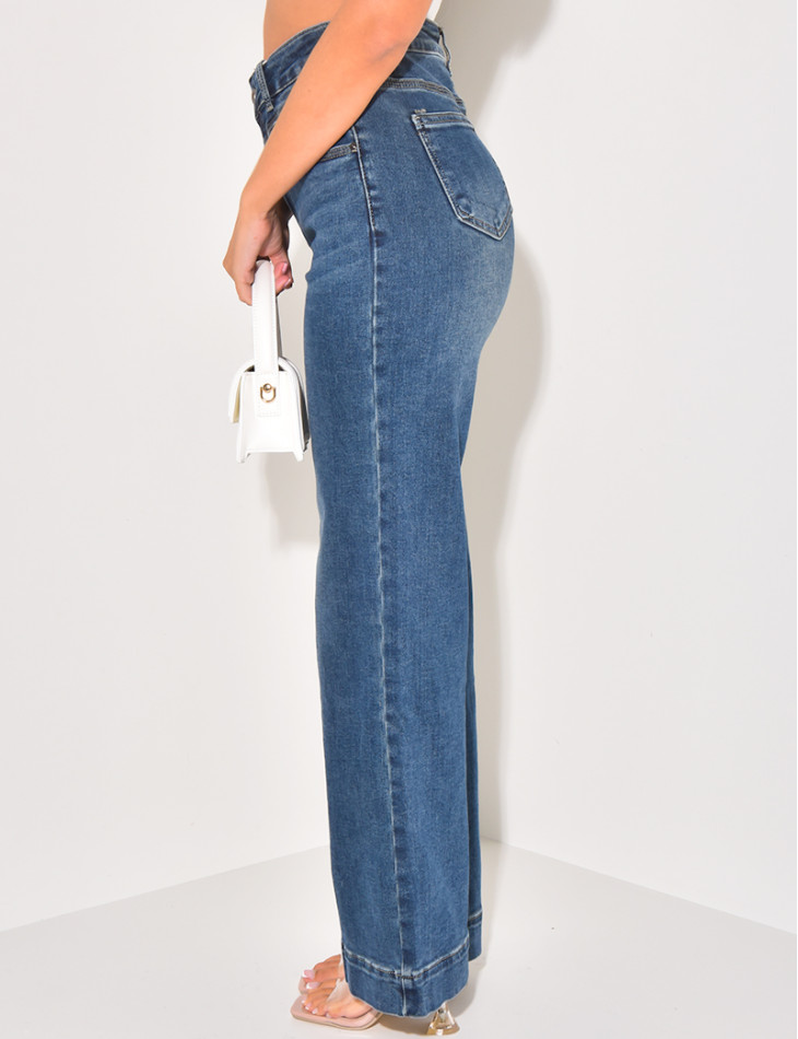 Washed stretchy straight fit high waist jeans