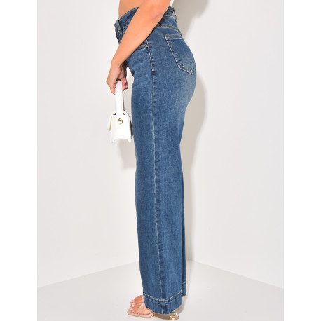 Washed stretchy straight fit high waist jeans