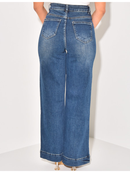 Washed stretchy straight fit high waist jeans