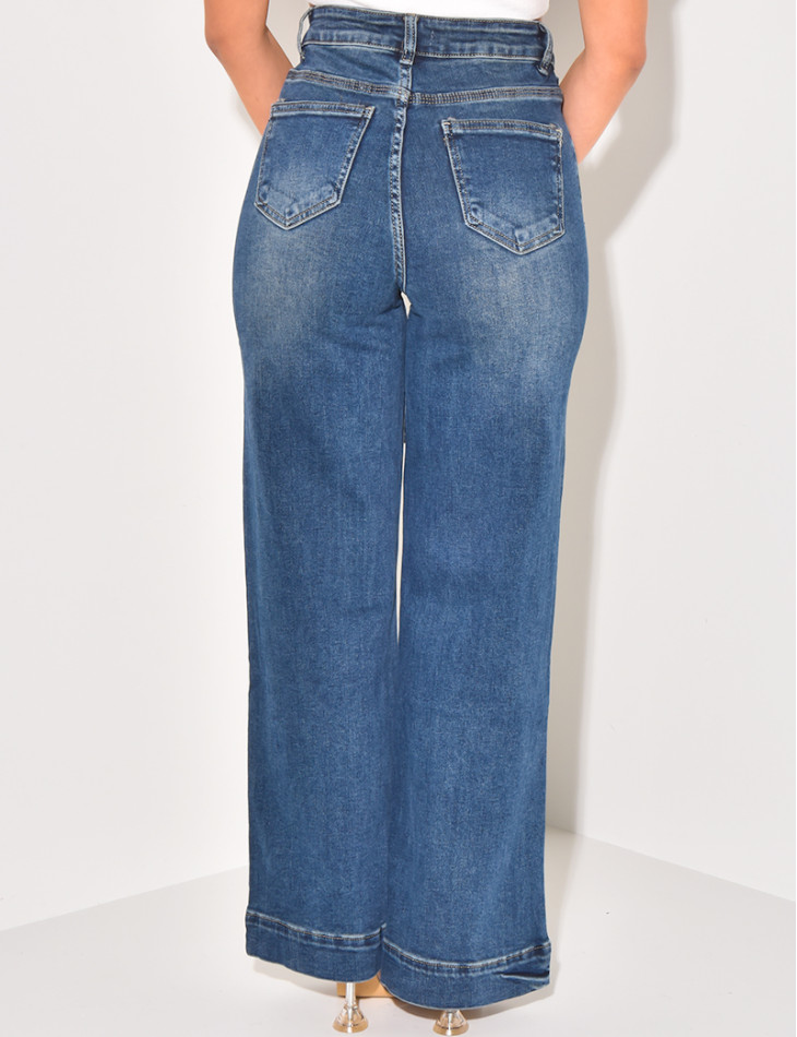 Washed stretchy straight fit high waist jeans