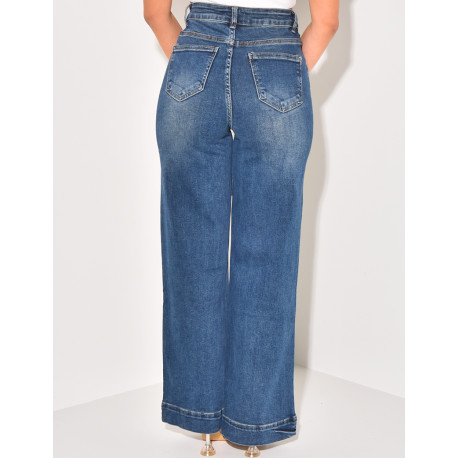 Washed stretchy straight fit high waist jeans