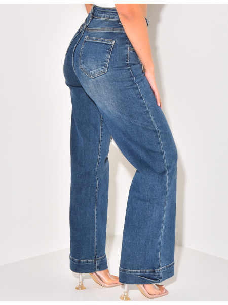 Washed stretchy straight fit high waist jeans