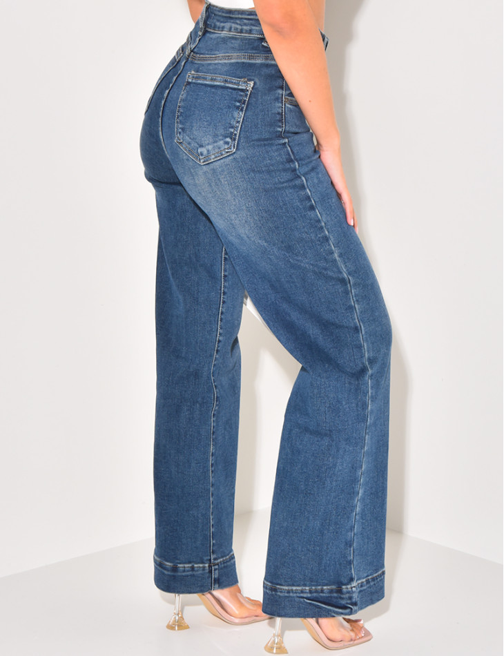 Washed stretchy straight fit high waist jeans