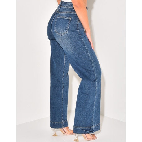 Washed stretchy straight fit high waist jeans