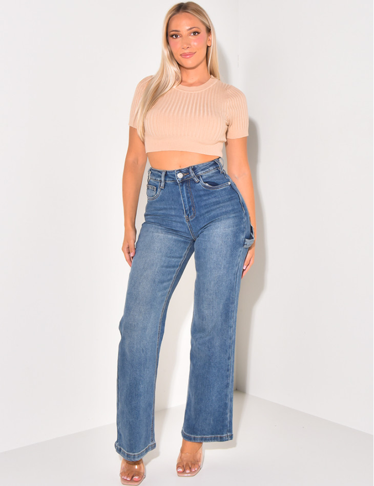 Jeans stretchy bleu délavé à poches cargo