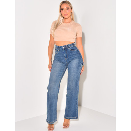 Jeans stretchy bleu délavé à poches cargo