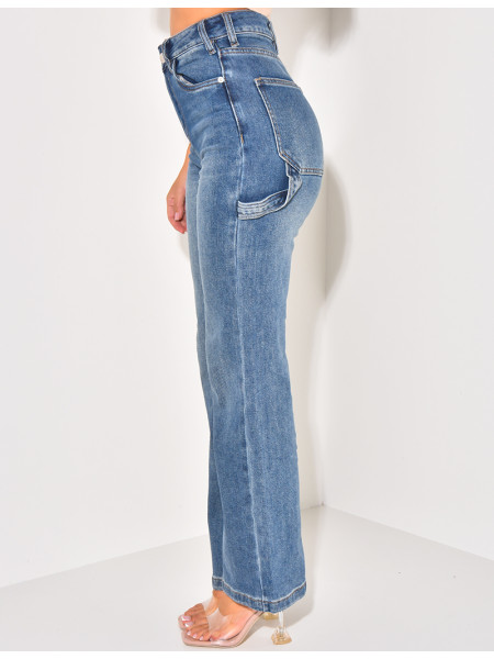 Jeans stretchy bleu délavé à poches cargo
