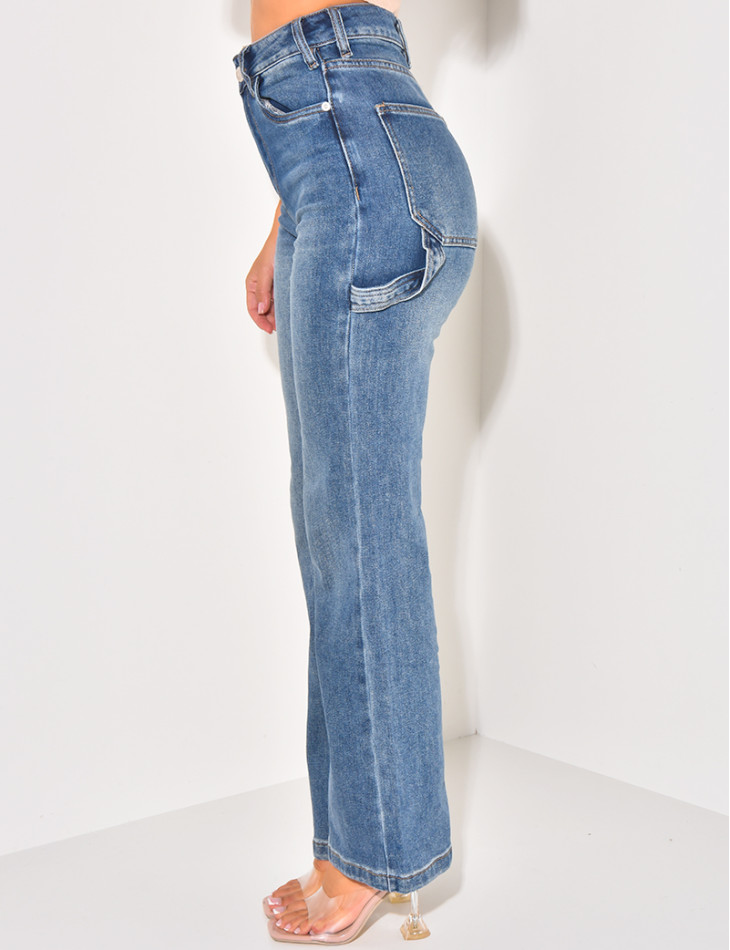 Jeans stretchy bleu délavé à poches cargo