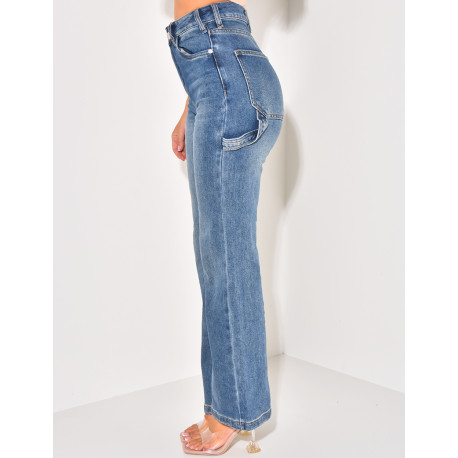 Jeans stretchy bleu délavé à poches cargo