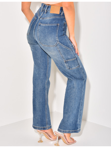 Jeans stretchy bleu délavé à poches cargo