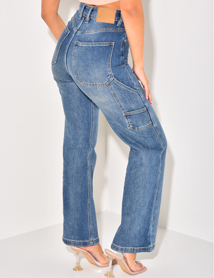 Jeans stretchy bleu délavé à poches cargo