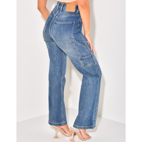 Jeans stretchy bleu délavé à poches cargo