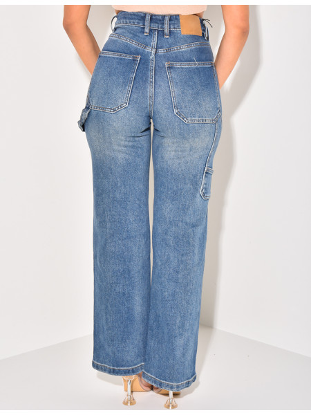 Jeans stretchy bleu délavé à poches cargo